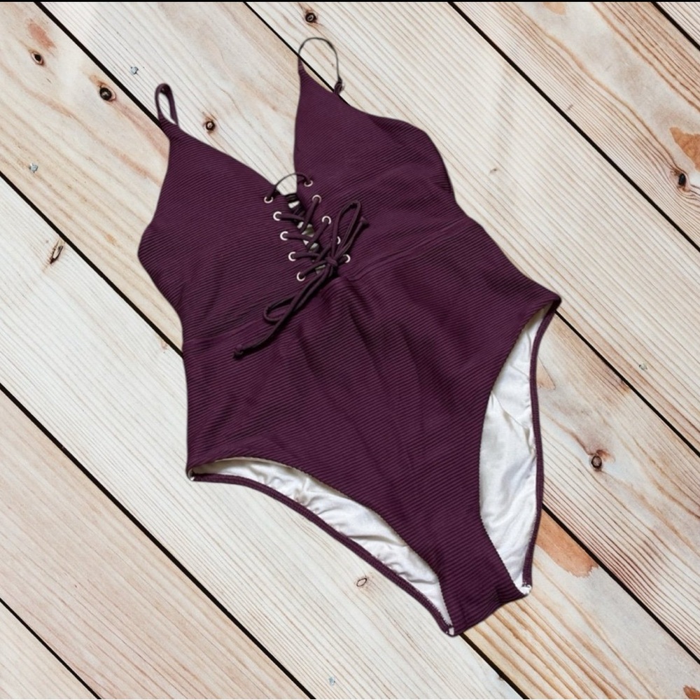 NWT PacSun XS ribbed burgundy wine swimsuit - Picture 2 of 12